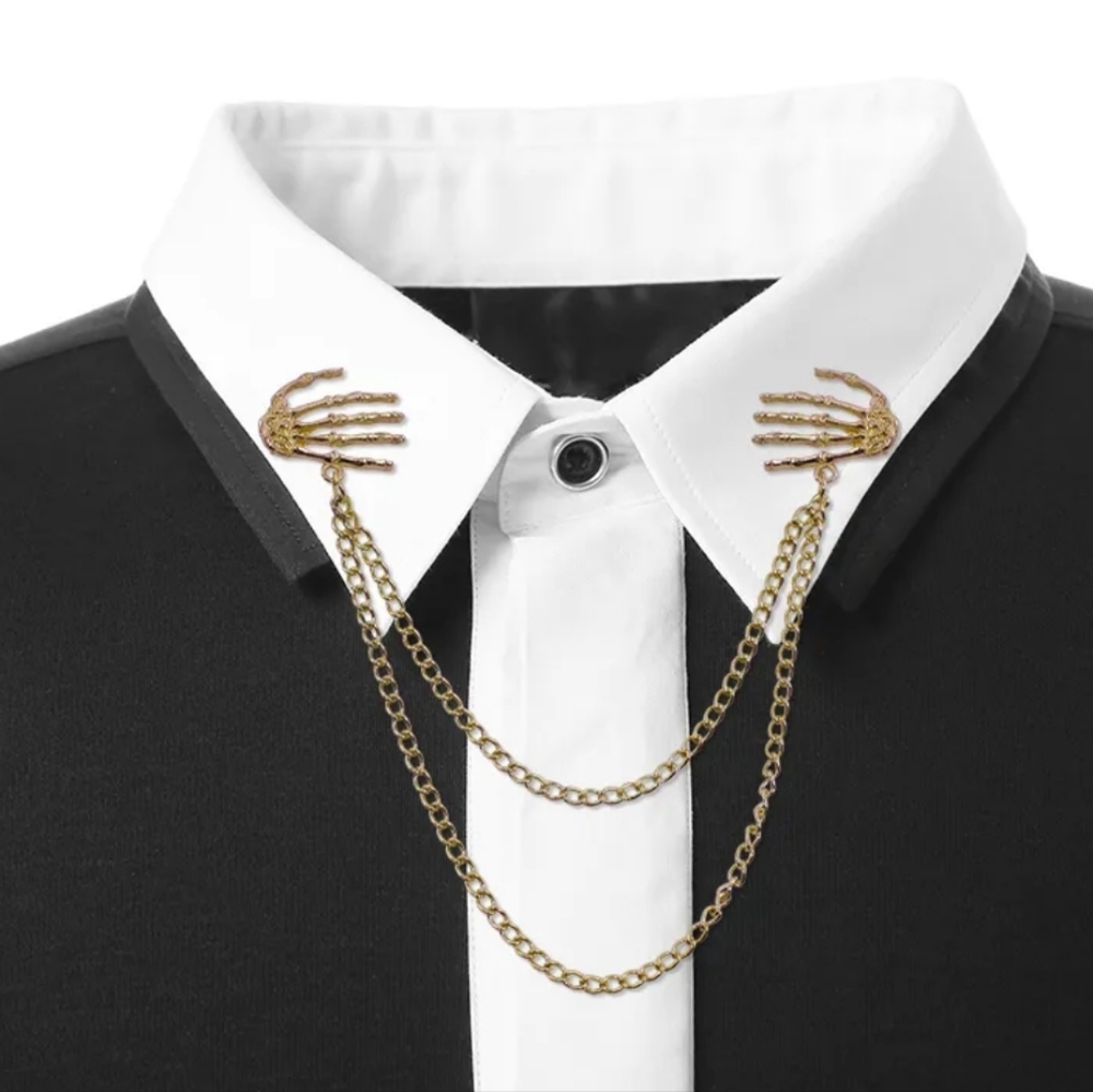 Brand New 💀 Skeleton Hands Chain Lapel Brooch